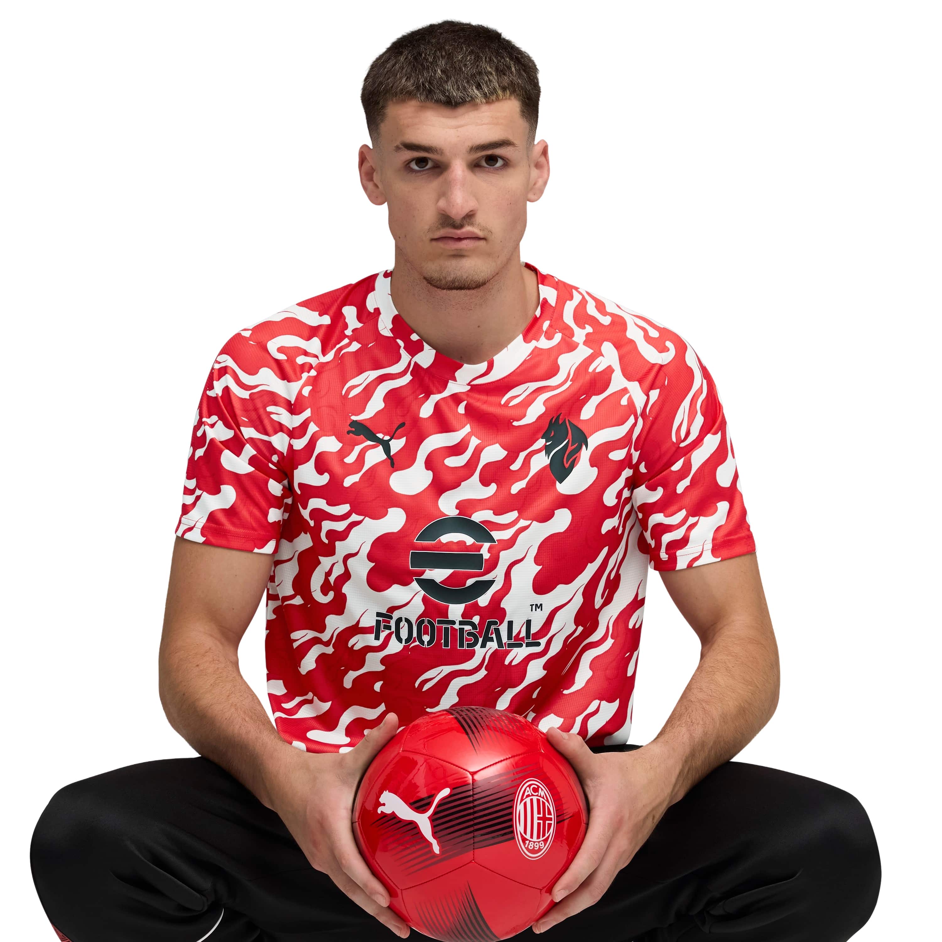 PUMA AC Milan Pre-Match Trainingsshirt 2025-2026 Wit Rood