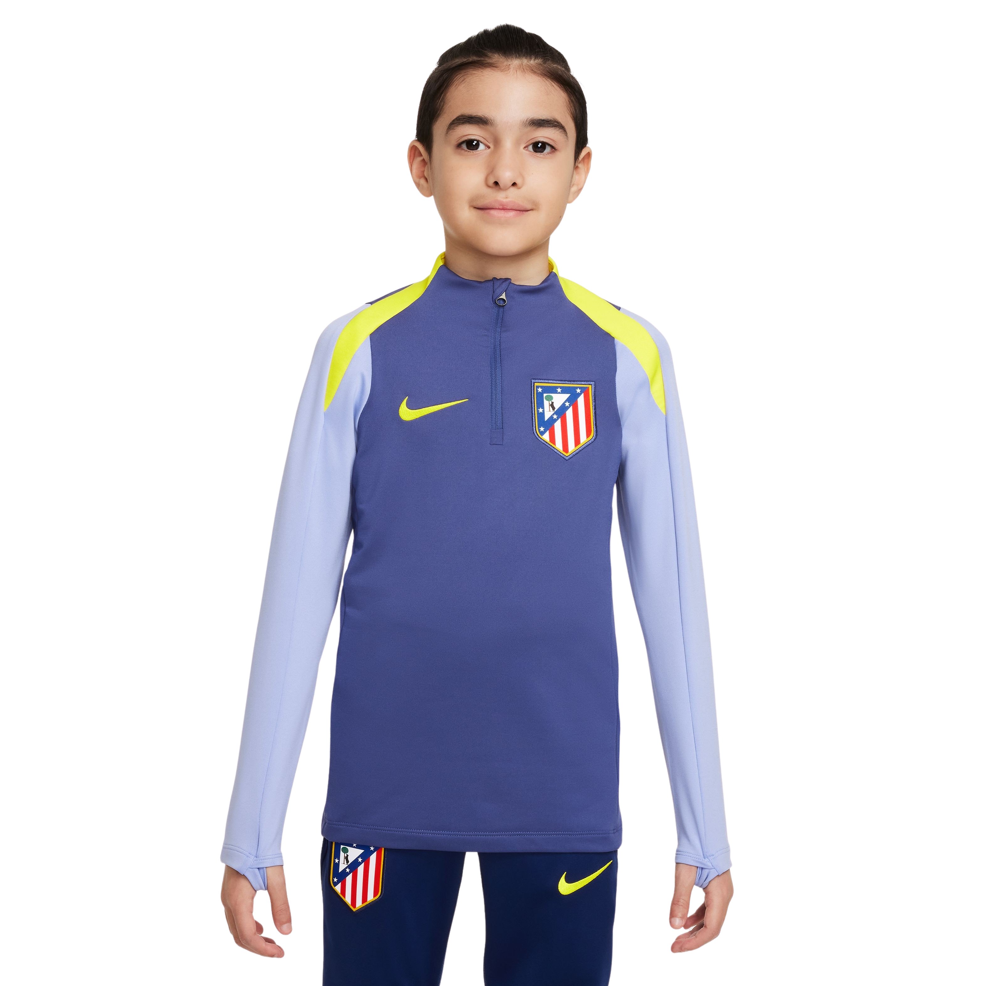 Nike Atletico Madrid Strike Trainingstrui 1/4-Zip 2025-2026 Kids Donkerpaars Geel