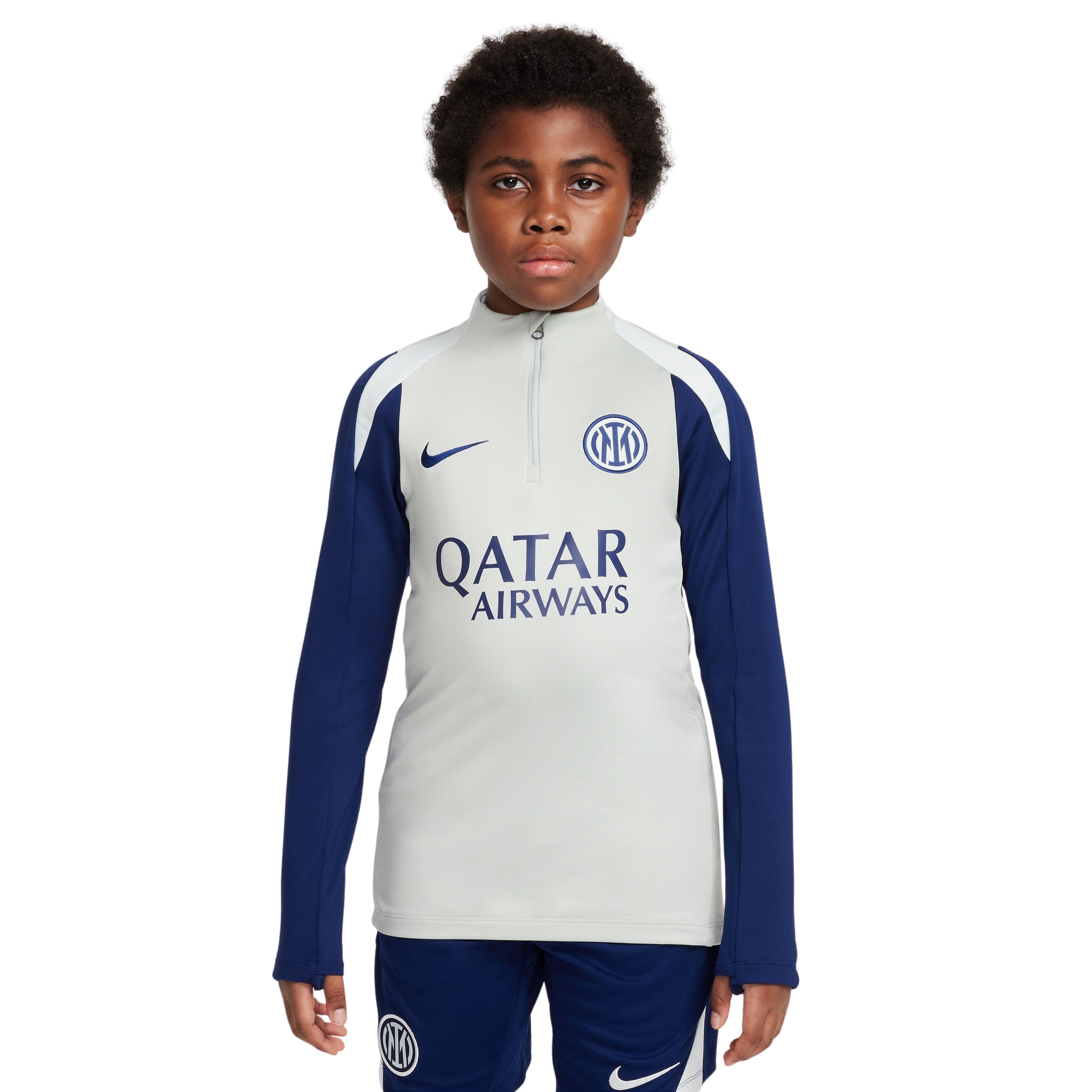 Nike Inter Milan Strike Trainingstrui 1/4-Zip 2025-2026 Kids Lichtgrijs Donkerblauw Wit