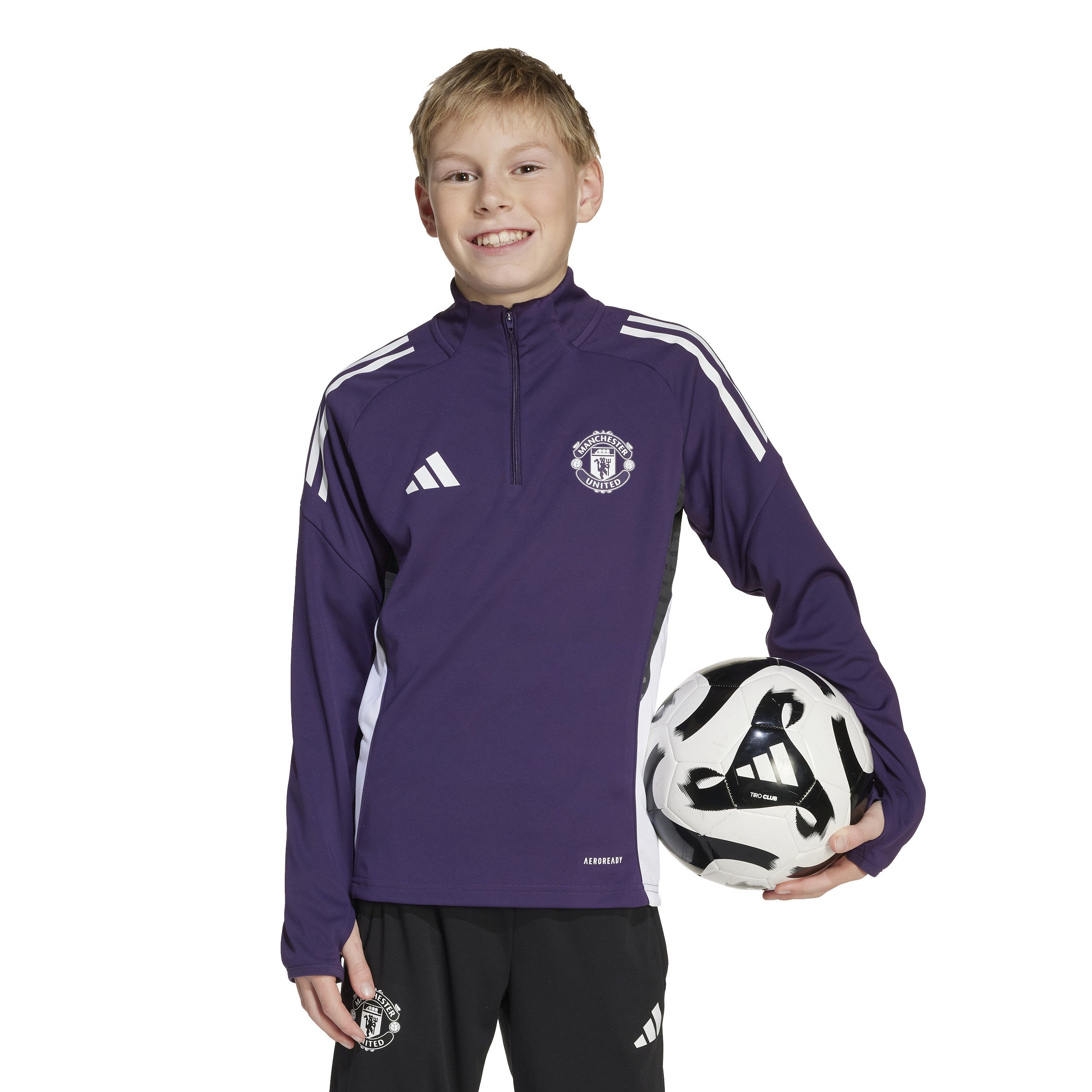 Adidas Manchester United Trainingstrui 1/4-Zip 2025-2026 Kids Paars Wit Zwart