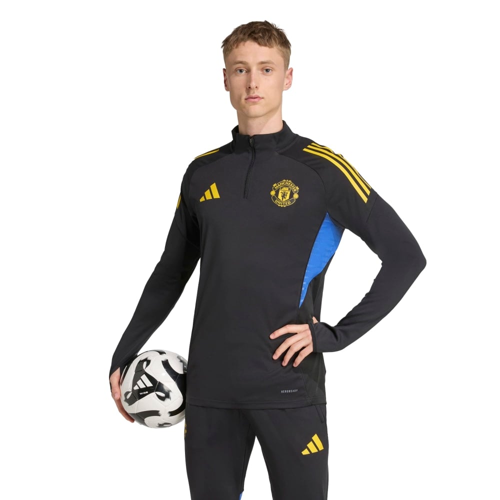 Adidas Manchester United Trainingstrui 1/4-Zip 2025-2026 Zwart Blauw Geel