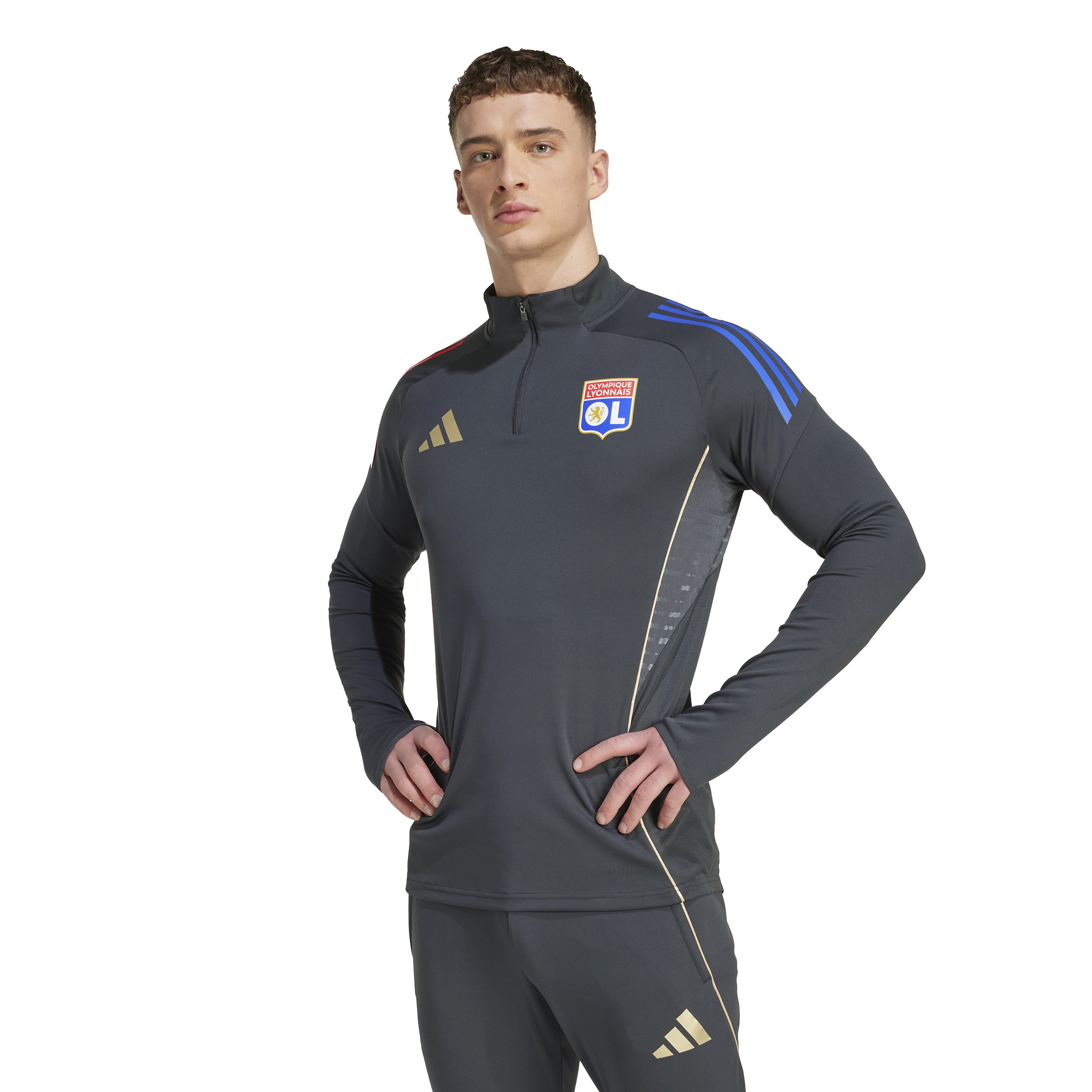 Adidas Olympique Lyon Trainingstrui 1/4-Zip 2025-2026 Donkergrijs Goud Rood Blauw