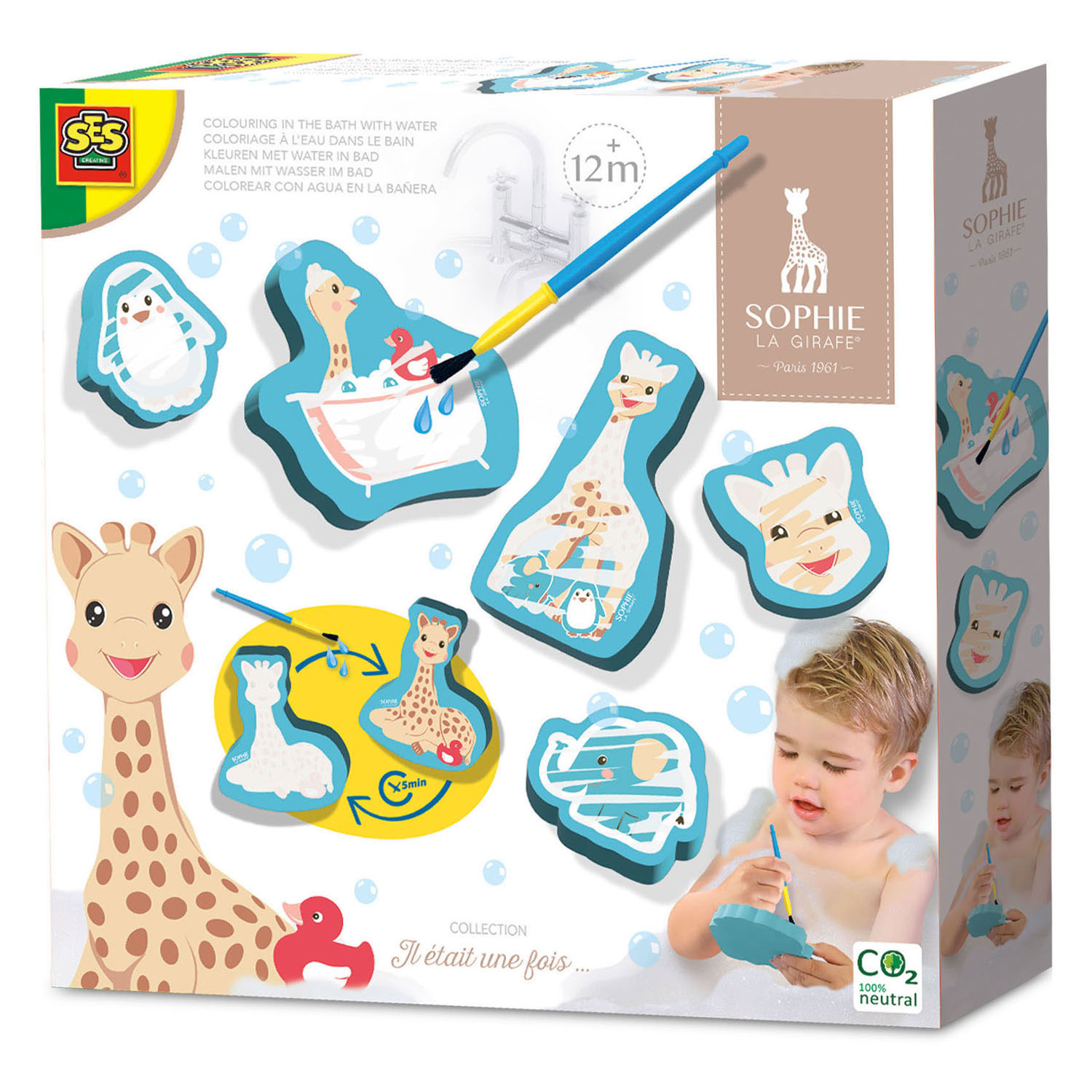 SES sophie la girafe kleuren met water in bad