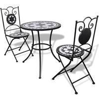 VidaXL Bistrotafel met 2 stoelen 60 cm mozaïek zwart/wit