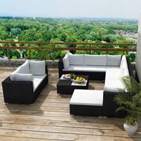 VidaXL Loungeset poly rattan zwart 32-delig