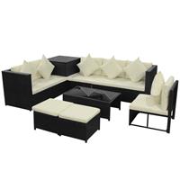 VidaXL Loungeset poly rattan zwart 26-delig