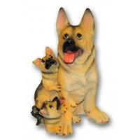 Bellatio Honden beeldje Duitse Herder met puppies 35 cm