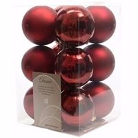 Decoris Kerst kerstballen donkerrood 6 cm Cosy Christmas 12 stuks