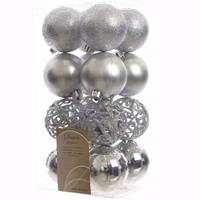 Decoris Kerst kerstballen zilver 6 cm Elegant Christmas 16 stuks