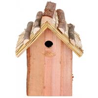 Bellatio Houten vogelhuisje met rieten dakje 18x27 cm