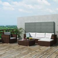 vidaXL 6-tlg. Garten-Lounge-Set mit Auflagen Poly Rattan  Braun