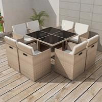 VidaXL 9-delige Tuinset met kussens poly rattan beige