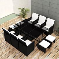 VidaXL 11-delige Tuinset met kussens poly rattan zwart