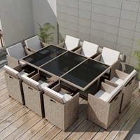 VidaXL 11-delige Tuinset met kussens poly rattan beige