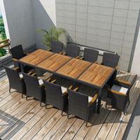 VidaXL 11-delige Tuinset met kussens poly rattan zwart