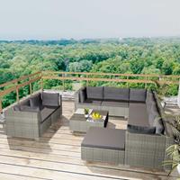 VidaXL 10-delige Loungeset met kussens poly rattan grijs