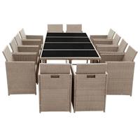 VidaXL 13-delige Tuinset met kussens poly rattan beige