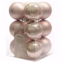 Decoris Kerst kerstballen roze 6 cm Sweet Christmas 12 stuks