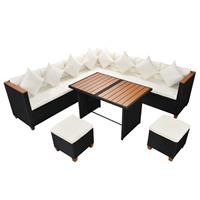 VidaXL 7-delige Loungeset met kussens poly rattan zwart