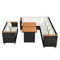 VidaXL 5-delige Loungeset met kussens poly rattan zwart