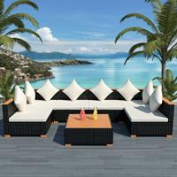 vidaXL 7-tlg. Garten-Lounge-Set mit Auflagen Poly Rattan  Schwarz