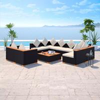 vidaXL 9-tlg. Garten-Lounge-Set mit Auflagen Poly Rattan  Schwarz