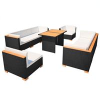 vidaXL 10-delige Loungeset met kussens poly rattan zwart