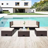 vidaXL 4-tlg. Garten-Lounge-Set mit Auflagen Poly Rattan  Braun