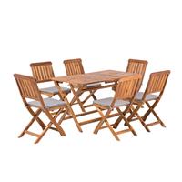 beliani Gartentisch Set Akazienholz dunkelbraun Tisch mit 6 Stühlen Auflagen grau Cento - Dunkler Holzfarbton