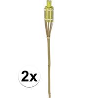 Bellatio 2x Bamboe tuinfakkel geel 65 cm
