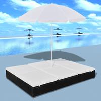 vidaXL Outdoor-Loungebett mit Sonnenschirm Poly Rattan  Schwarz