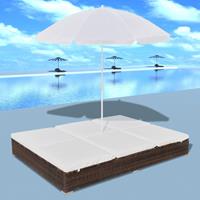 vidaXL Outdoor-Loungebett mit Sonnenschirm Poly Rattan  Braun