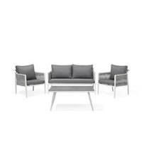 beliani Lounge Set für 4 Personen mit Seilbespannung Aluminium weiß Auflagen grau Latina - Weiß