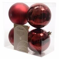Kerstboom decoratie kerstballen mix donker rood 4 stuks Rood