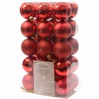 Decoris Kerst kerstballen rood mix 6 cm Ambiance Christmas 30 stuks Rood