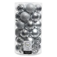 Zilveren kerstversiering kerstballenset kunststof 6 cm 36 stuks Zilver
