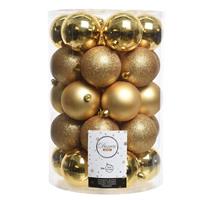 Gouden kerstversiering kerstballenset kunststof 8 cm Goudkleurig