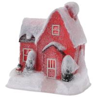 Rood kerstdorp huisje 25 cm type 1 met LED verlichting Rood