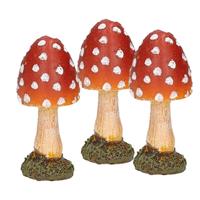 3x stuks decoratie paddenstoelen vliegenzwammen 8 cm Multi