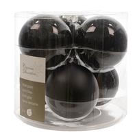 Zwarte kerstversiering kerstballen set 12 stuk glas 8 cm Zwart