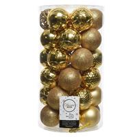 Gouden kerstversiering kerstballenset kunststof 6 cm 36 stuks Goudkleurig