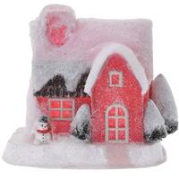 Rood kerstdorp huisje 18 cm type 3 met LED verlichting Rood