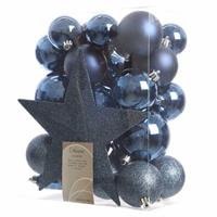 Kerstboom decoratie kerstballen set blauw 33 stuks