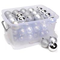 Kerstballen in box - 70 plastic ballen - zilver