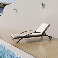 vidaXL Sonnenliege mit Polster & Rollen Poly Rattan  Braun