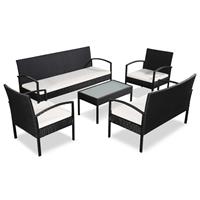 vidaXL 5-tlg. Garten-Lounge-Set mit Auflagen Poly Rattan  Schwarz