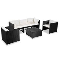 vidaXL 6-tlg. Garten-Lounge-Set mit Auflagen Poly Rattan  Schwarz