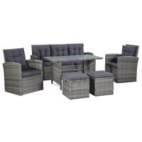 6-delige Loungeset met kussens poly rattan grijs