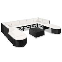 vidaXL 12-tlg. Garten-Lounge-Set mit Auflagen Poly Rattan  Schwarz