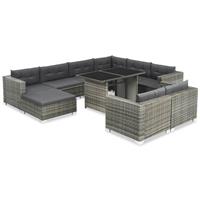 Loungeset poly rattan grijs 28-delig